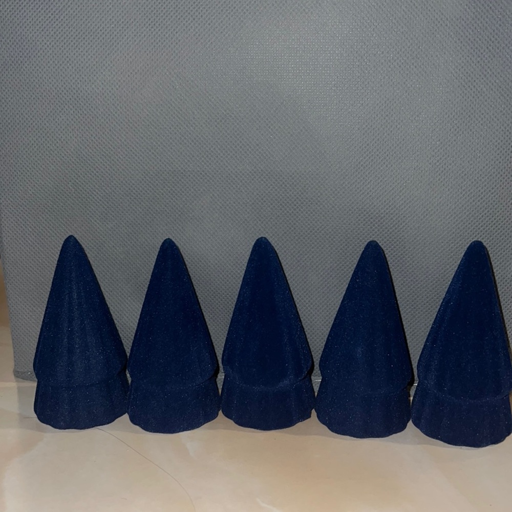 NWT 5pc Navy Blue Velvet Ceramic Mini Christmas Decor trees